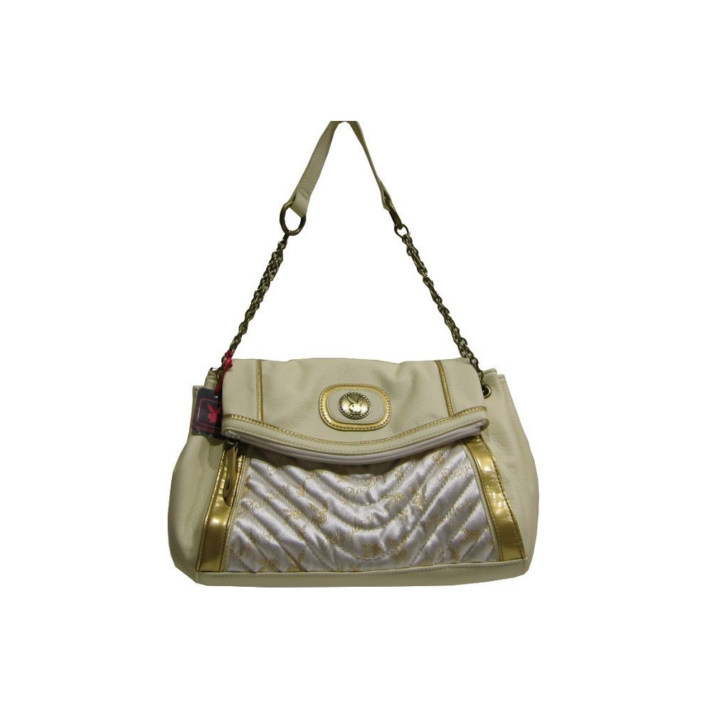 Sac porté épaule Playboy à rabat beige et doré P7623  PLAYBOY - 1