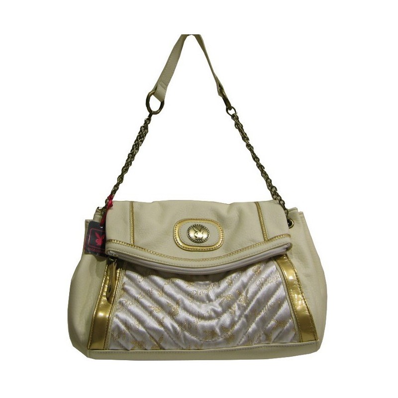 Sac porté épaule Playboy à rabat beige et doré P7623 PLAYBOY - 1 Sac porté épaule Playboy à rabat beige et doré P7623 PLAYBOY - 1