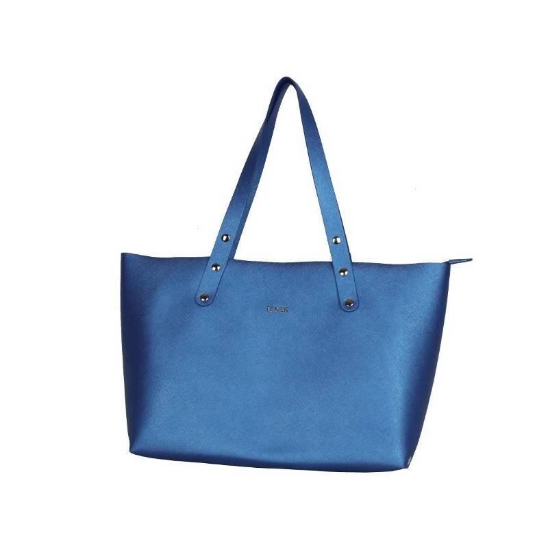 Sac à main bleu en cuir forme cabas Bateau Texier fabrication Française Studbags 26109 TEXIER - 1 Sac à main bleu en cuir forme cabas Bateau Texier fabrication Française Studbags 26109 TEXIER - 1