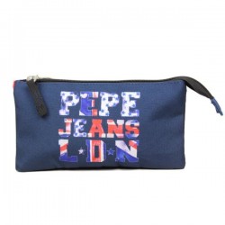 Trousse Pepe Jeans logo Anglais bleu marine double Pepe Jeans - 1