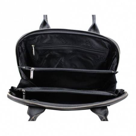 Grand sac épaule cuir arrondie Texier noir et blanc 10363  TEXIER - 2