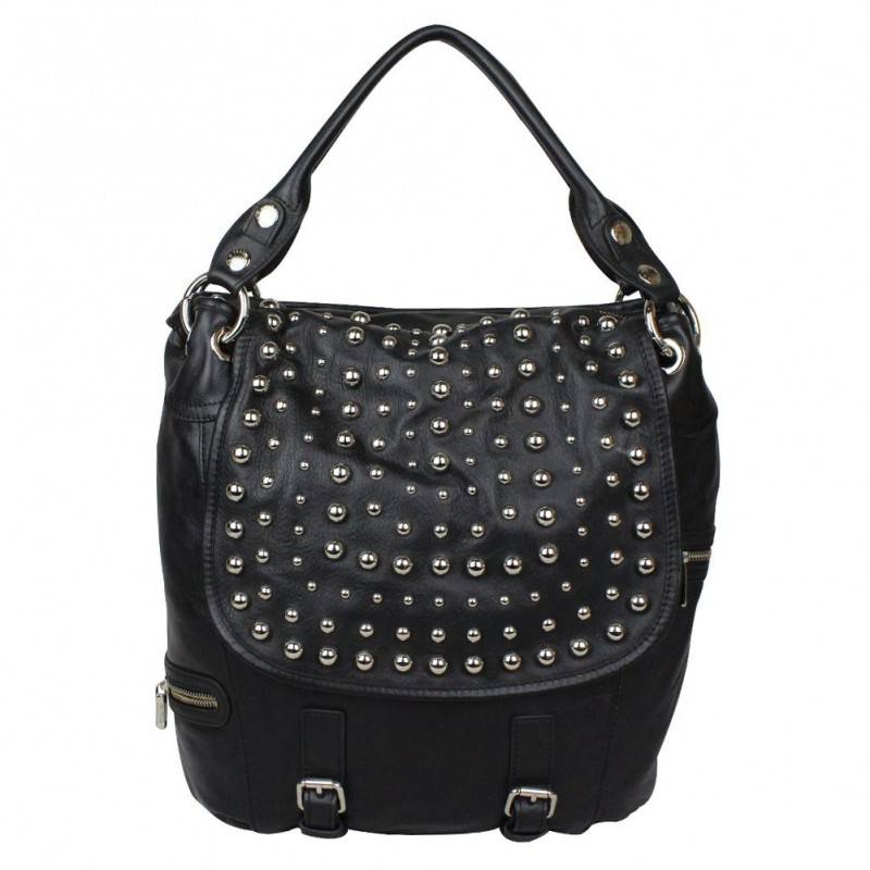 Sac épaule seau cuir souple Texier noir et rivets 18703 TEXIER - 1 Sac épaule seau cuir souple Texier noir et rivets 18703 TEXIER - 1