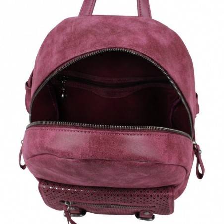 Sac au dos perfo imitation cuir vieilli Fuchsia People FUCHSIA - 4