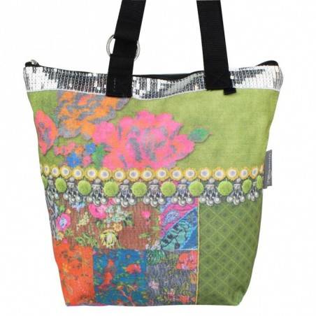 Sac petit cabas imprimé bohème design fleurs fond vert 0006 A DÉCOUVRIR ! - 4