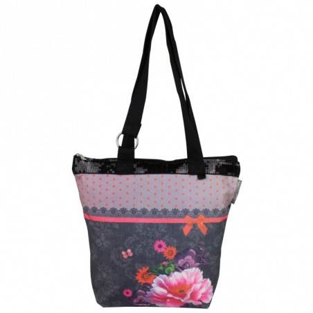 Sac tote bag bohème design floral motif dentelle gris 0003 A DÉCOUVRIR ! - 1