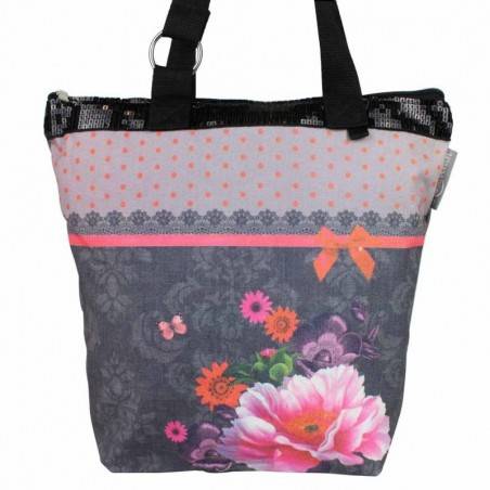 Sac petit cabas bohème imprimé design fleurs effet dentelle fond gris 0003 A DÉCOUVRIR ! - 4