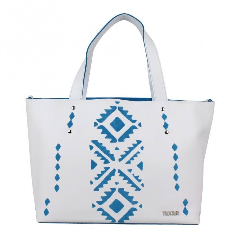 Sac cabas cuir blanc Texier avec visage noir 21004V TEXIER - 1 Sac cabas cuir blanc Texier avec visage noir 21004V TEXIER - 1
