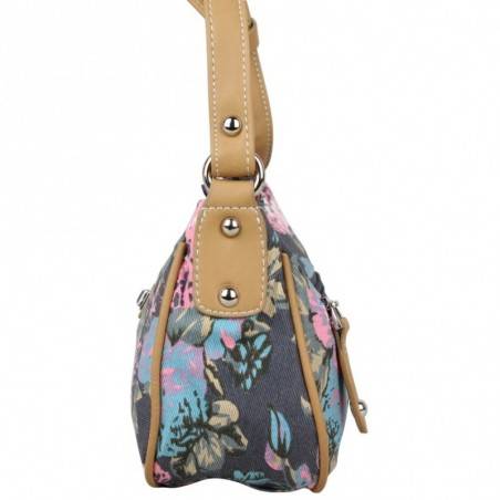 Mini sac bandoulière incurvé motif floral toile Fuchsia F93 FUCHSIA - 2