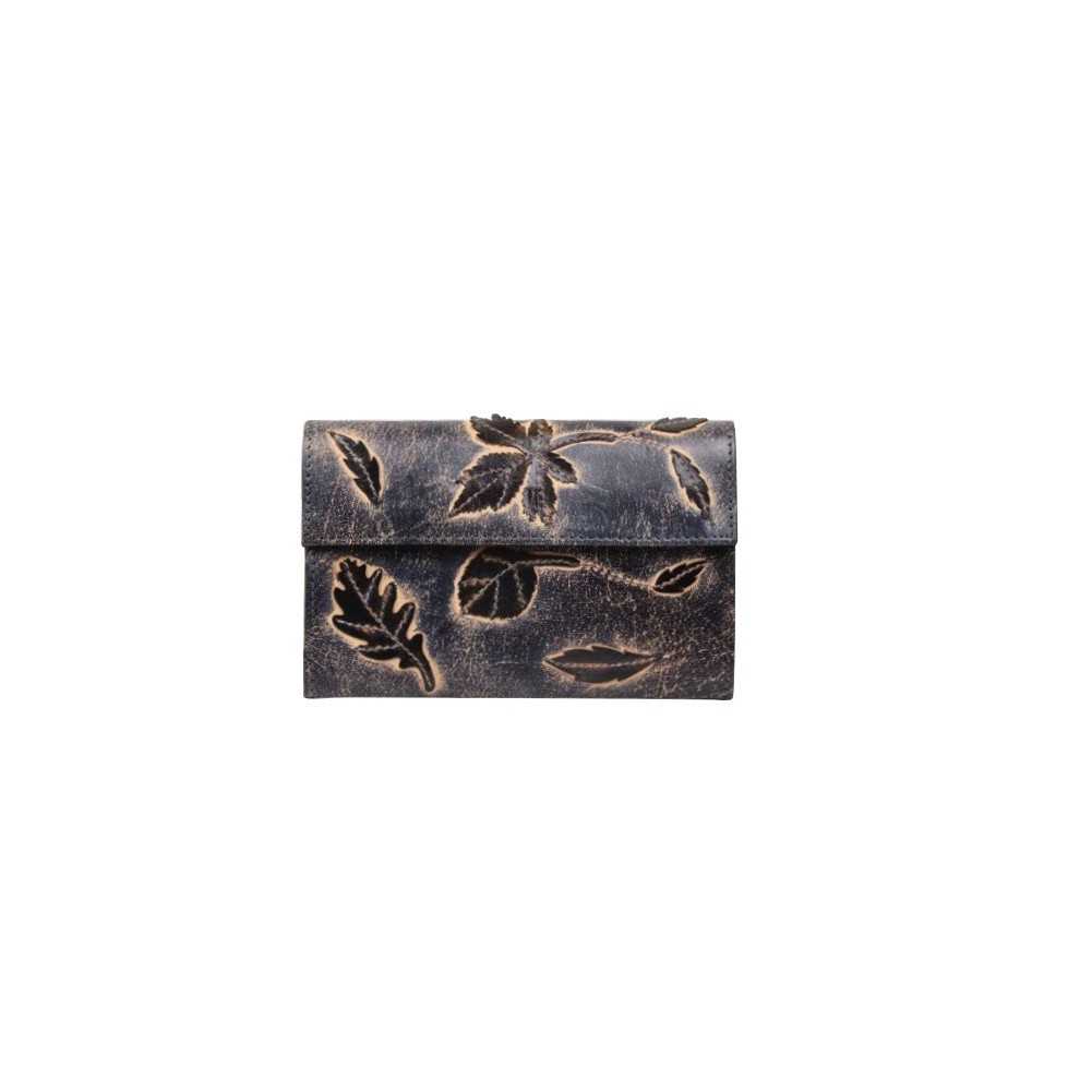 Porte monnaie femme décor feuille cuir aspect vieilli 4976 A DÉCOUVRIR ! - 1