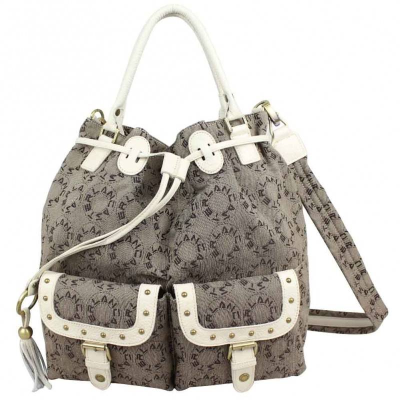 Sac à main bourse toile et cuir imprimé logo Lancaster 509-14 LANCASTER - 1 Sac à main bourse toile et cuir imprimé logo Lancaster 509-14 LANCASTER - 1