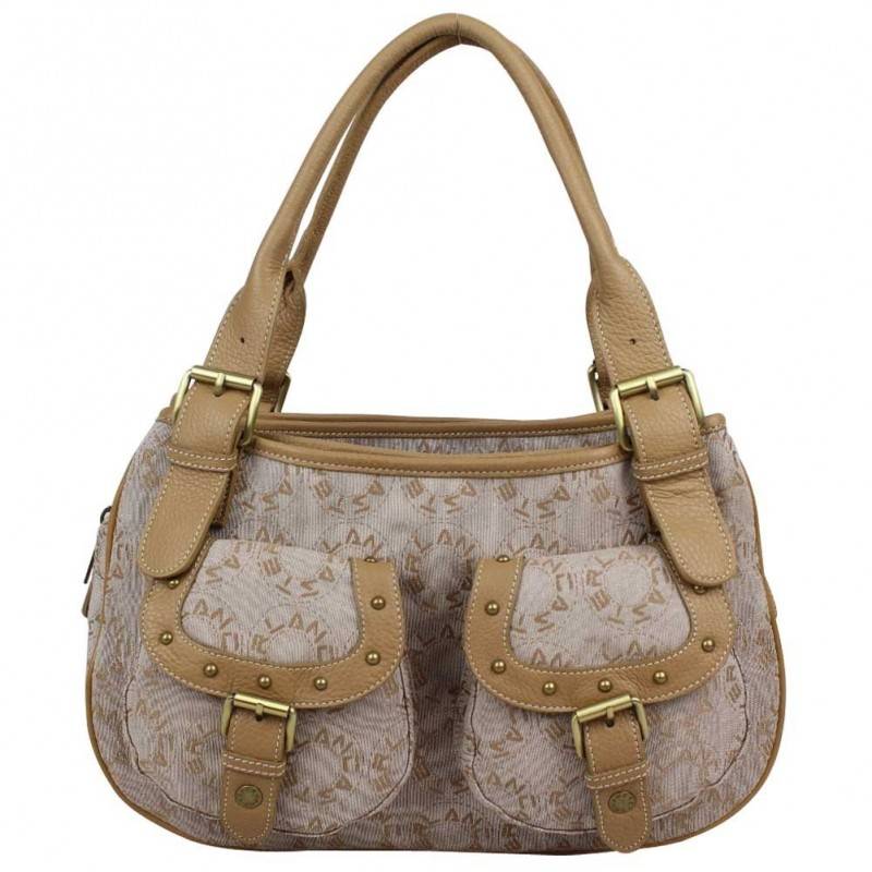 Sac porté épaule shopping marron toile et cuir Lancaster 509-06 LANCASTER - 1 Sac porté épaule shopping marron toile et cuir Lancaster 509-06 LANCASTER - 1