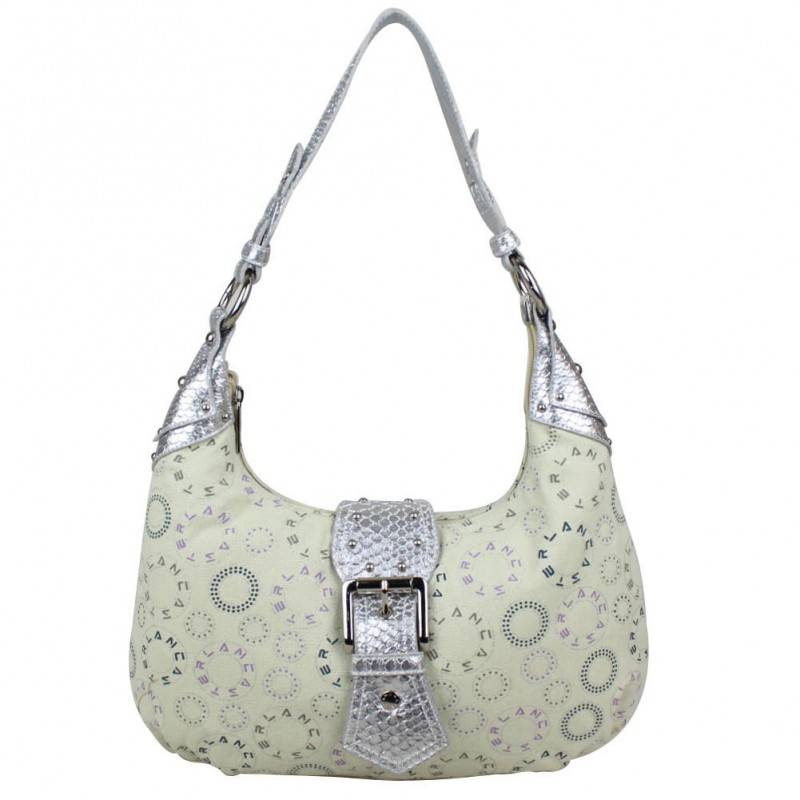 Petit sac porté épaule toile argentée et beige Lancaster 502-13 LANCASTER - 1 Petit sac porté épaule toile argentée et beige Lancaster 502-13 LANCASTER - 1