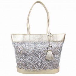 Sac cabas Patrick Blanc cuir metallisee motif imprime ethnique PATRICK BLANC - 1