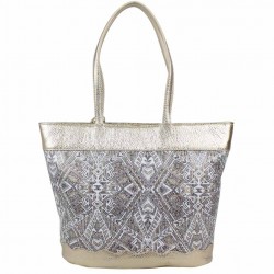 Sac cabas Patrick Blanc cuir metallisee motif imprime ethnique PATRICK BLANC - 4