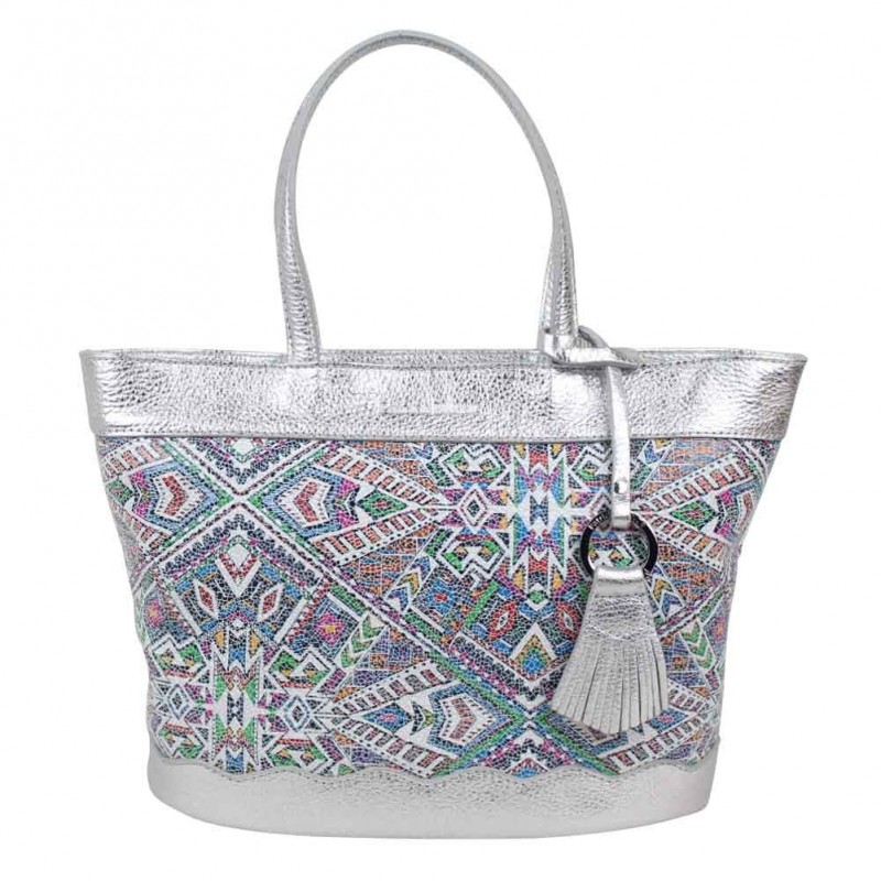 Sac à main Patrick Blanc cuir métallisée motif imprimé ethnique Sac à main Patrick Blanc cuir métallisée motif imprimé ethnique