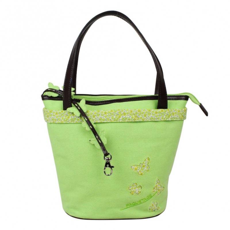 Sac à main trapèze Paquetage toile motif papillon fleurs PAQUETAGE - 1 Sac à main trapèze Paquetage toile motif papillon fleurs PAQUETAGE - 1