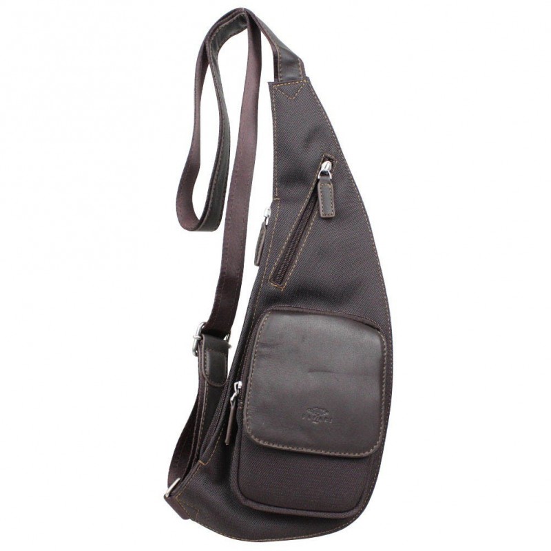 Pochette trapèze extra plate toile et cuir marron Safari SFT Pochette trapèze extra plate toile et cuir marron Safari SFT