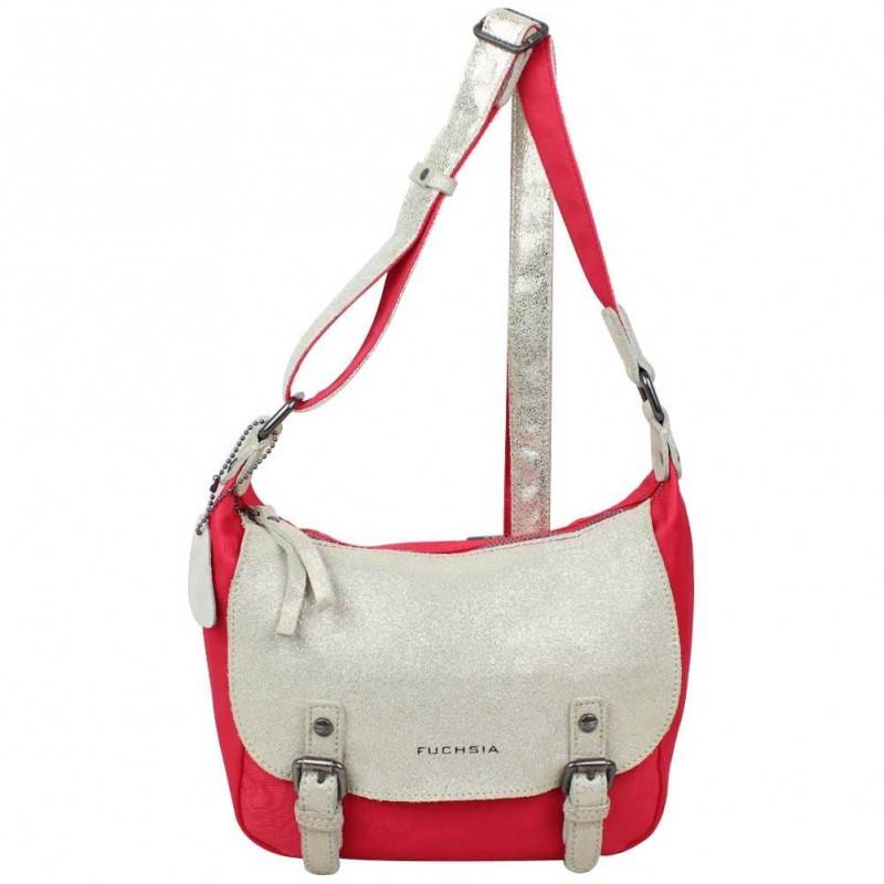 Sac bandoulière demi lune toile et cuir brillant Fuchsia FUCHSIA - 1 Sac bandoulière demi lune toile et cuir brillant Fuchsia FUCHSIA - 1