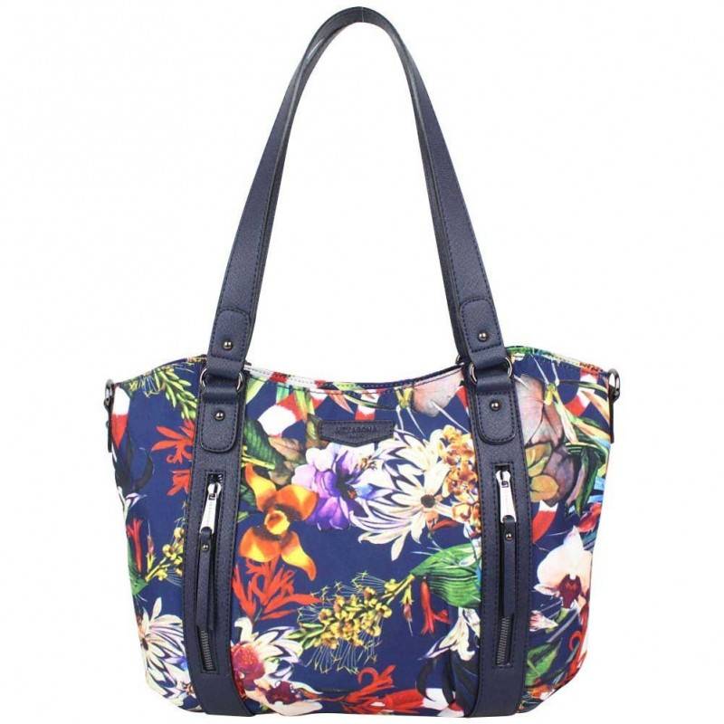 Sac cabas + bandoulière Hexagona toile motif imprimé fleurs HEXAGONA - 1 Sac cabas + bandoulière Hexagona toile motif imprimé fleurs HEXAGONA - 1