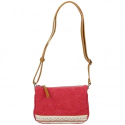 Petit sac bandoulière bande déco toile délavée FUCHSIA Milli rouge FUCHSIA - 1