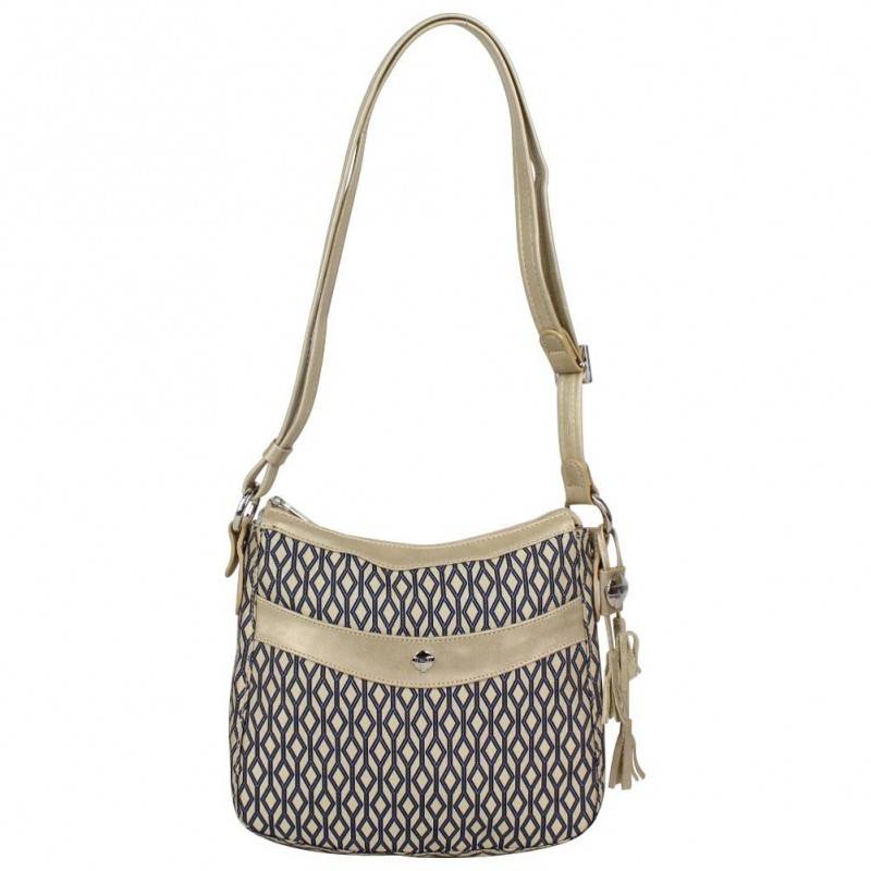 Sac M toile et cuir Texier fabrication France beige motif bleu TEXIER - 1 Sac M toile et cuir Texier fabrication France beige motif bleu TEXIER - 1