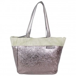 Sac épaule Patrick Blanc effet froissé argent et toile beige PATRICK BLANC - 1