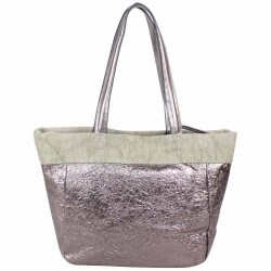 Sac épaule Patrick Blanc effet froissé argent et toile beige PATRICK BLANC - 4