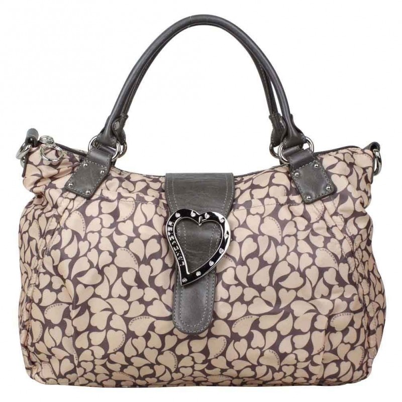 Sac à main Lancaster toile et cuir motif imprimé coeur Sac à main Lancaster toile et cuir motif imprimé coeur