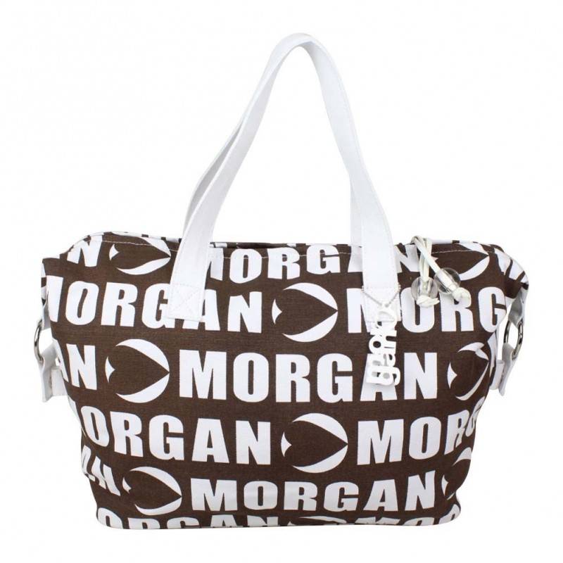 Sac cabas Morgan toile motif marron et blanc MORGAN - 1 Sac cabas Morgan toile motif marron et blanc MORGAN - 1