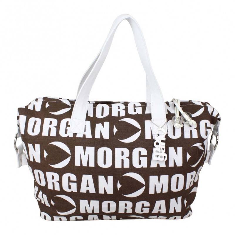 Sac pochette bandoulière ultra plate Morgan toile motif imprimé noir et blanc MORGAN - 1