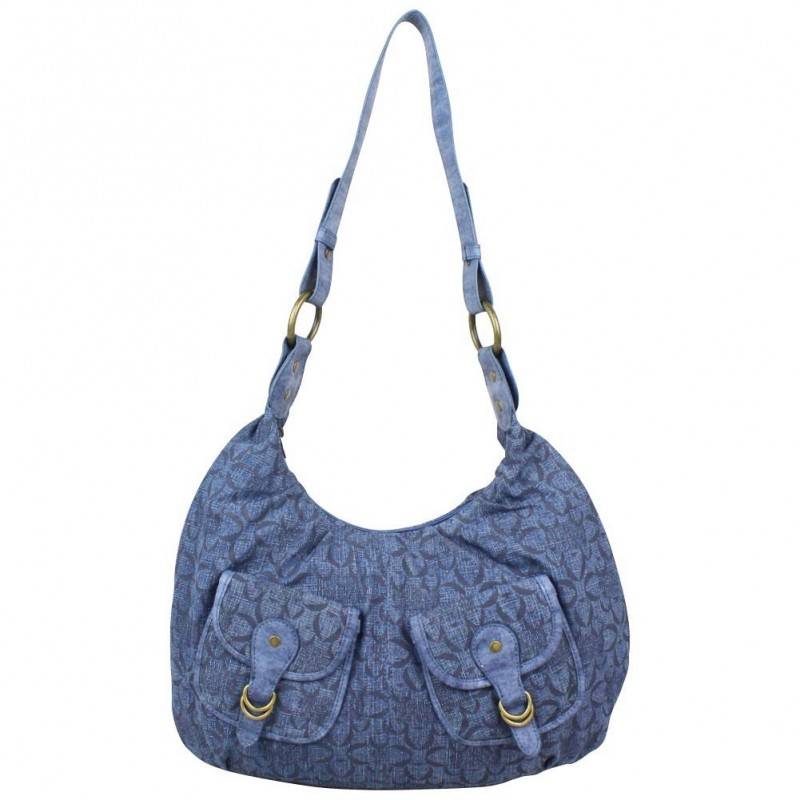 Sac demi lune Morgan toile motif imprimé bleu MORGAN - 1