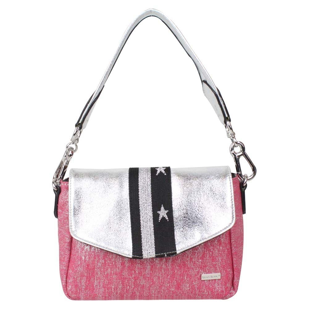 Petit sac épaule + bandoulière Patrick Blanc toile rose et argent PATRICK BLANC - 1