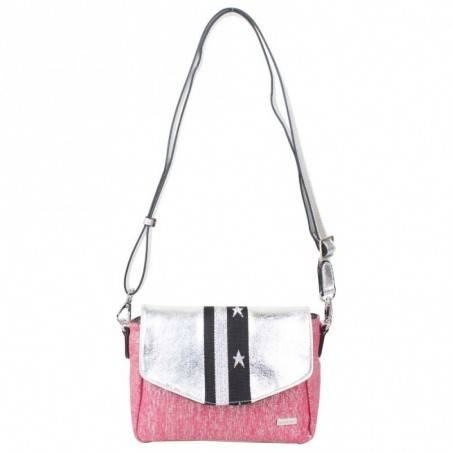 Petit sac épaule + bandoulière Patrick Blanc toile rose et argent PATRICK BLANC - 2