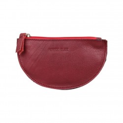 Porte monnaie demi rond plat Patrick Blanc cuir noir / rouge PATRICK BLANC - 1