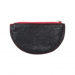 Porte monnaie demi rond plat Patrick Blanc cuir noir / rouge PATRICK BLANC - 2