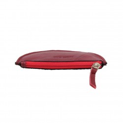 Porte monnaie demi rond plat Patrick Blanc cuir noir / rouge PATRICK BLANC - 3