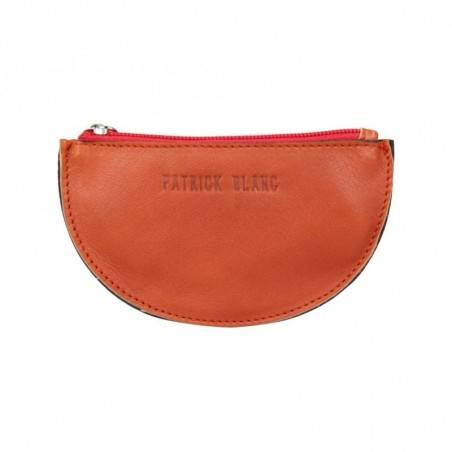 Porte monnaie demi rond plat Patrick Blanc cuir noir / orange PATRICK BLANC - 1