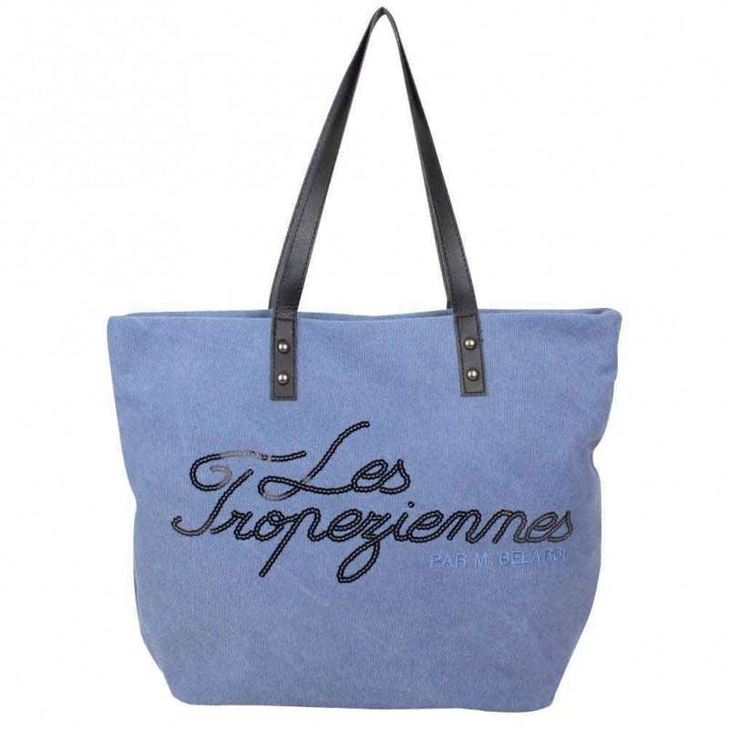 Sac cabas logo Les Tropéziennes toile effet délavée bleue LES TROPÉZIENNES - 1 Sac cabas logo Les Tropéziennes toile effet délavée bleue LES TROPÉZIENNES - 1