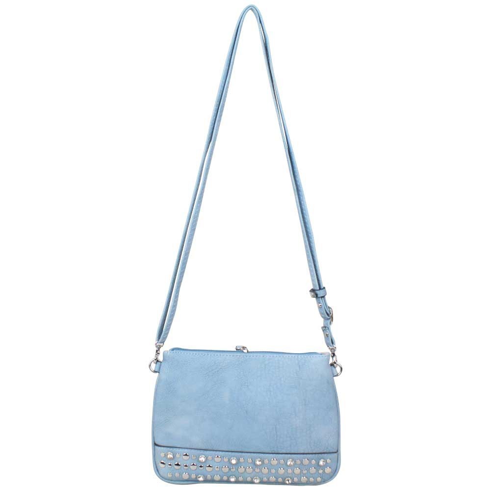 Mini sac pochette plate Fuchsia déco strass bleu clair FUCHSIA - 1