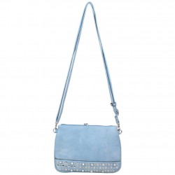 Mini sac pochette plate Fuchsia déco strass bleu clair FUCHSIA - 1