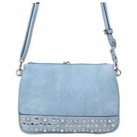 Mini sac pochette plate Fuchsia déco strass bleu clair FUCHSIA - 4