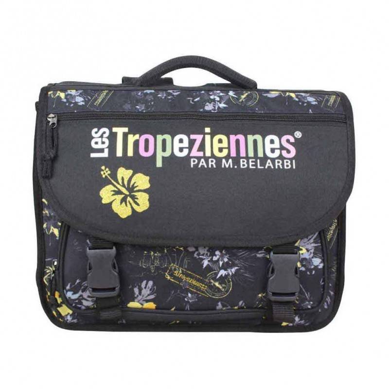 Cartable Tropéziennes 38 cm motif fleur Wissant Noir LES TROPÉZIENNES  - 1