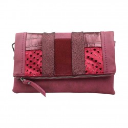 Sac pochette bandoulière Fuchsia Elma patchwork croco bordeaux FUCHSIA - 1