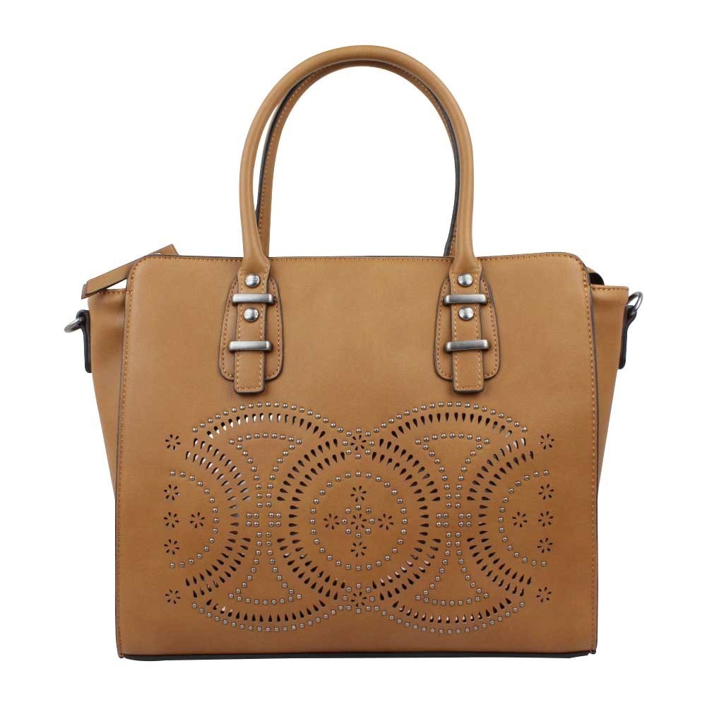 Sac main Fuchsia Floride déco ajourée rivet marron cognac FUCHSIA - 1