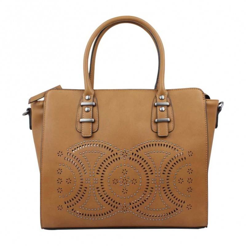 Sac main Fuchsia Floride déco ajourée rivet marron cognac FUCHSIA - 1 Sac main Fuchsia Floride déco ajourée rivet marron cognac FUCHSIA - 1