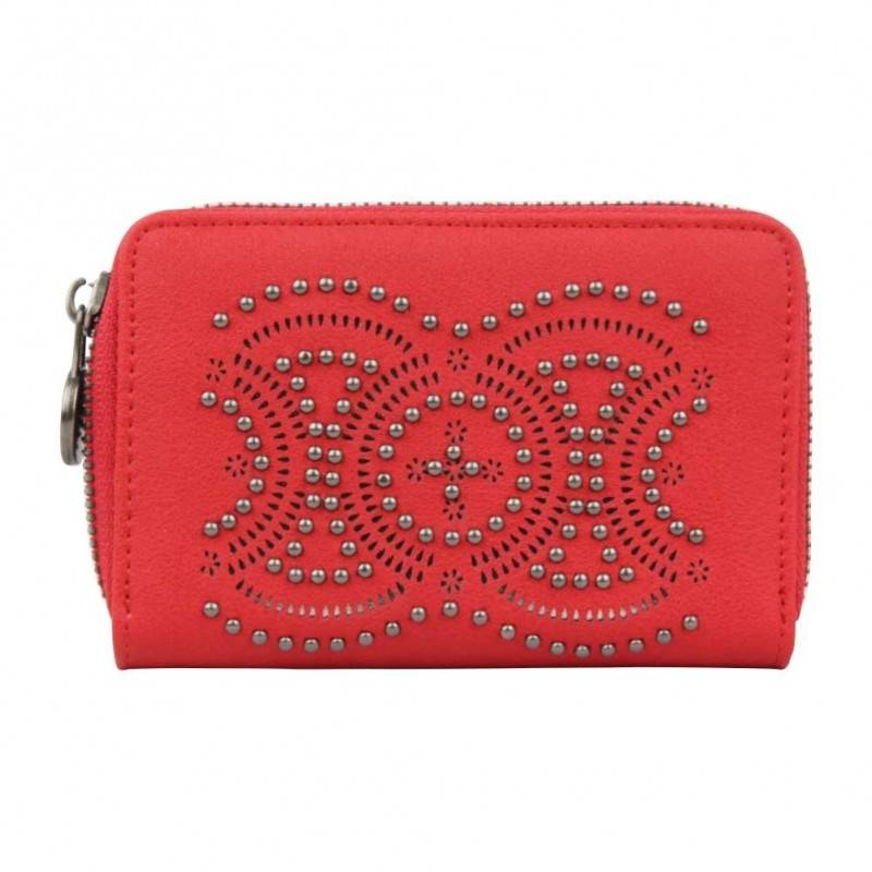 Porte monnaie femme à pièces style perforé Fuchsia F9582-2 FUCHSIA - 1