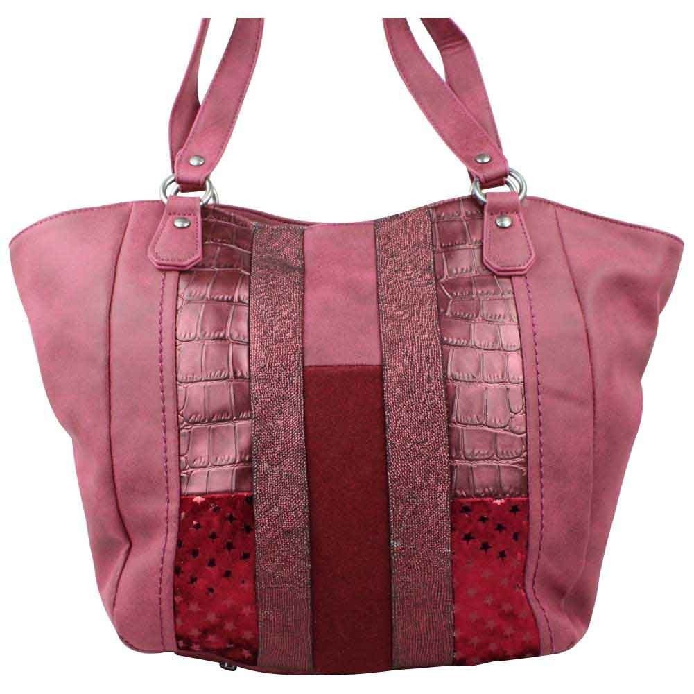 Sac cabas Fuchsia Elma patchwork croco étoile rouge bordeaux FUCHSIA - 1