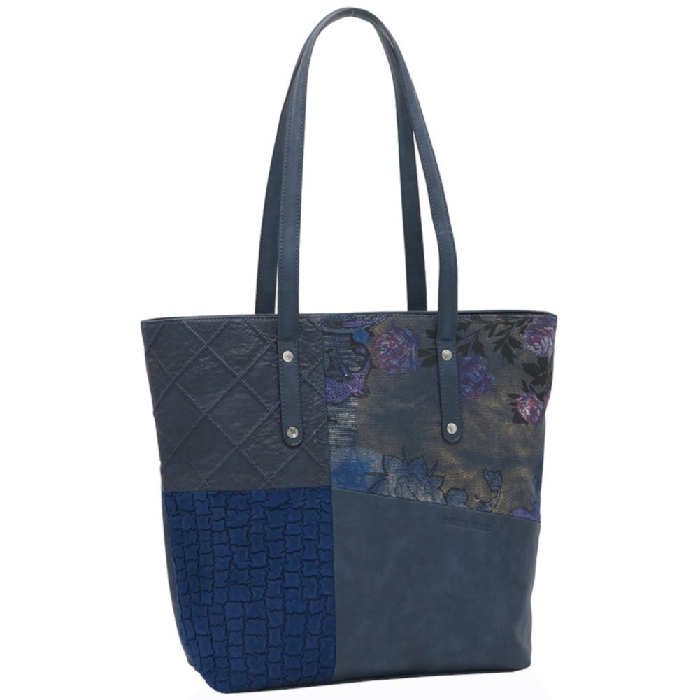 Sac cabas trapèze Patrick Blanc motif patchwork bleu marine PATRICK BLANC - 1