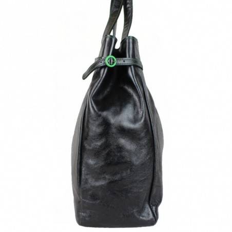 Sac cabas cuir semi brillant froncé Noir fabrication France A DÉCOUVRIR ! - 3