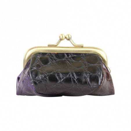 Petit porte monnaie fermoir Fuchsia effet croco gris et noir FUCHSIA - 3